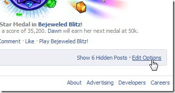 Facebook "Edit Options" link